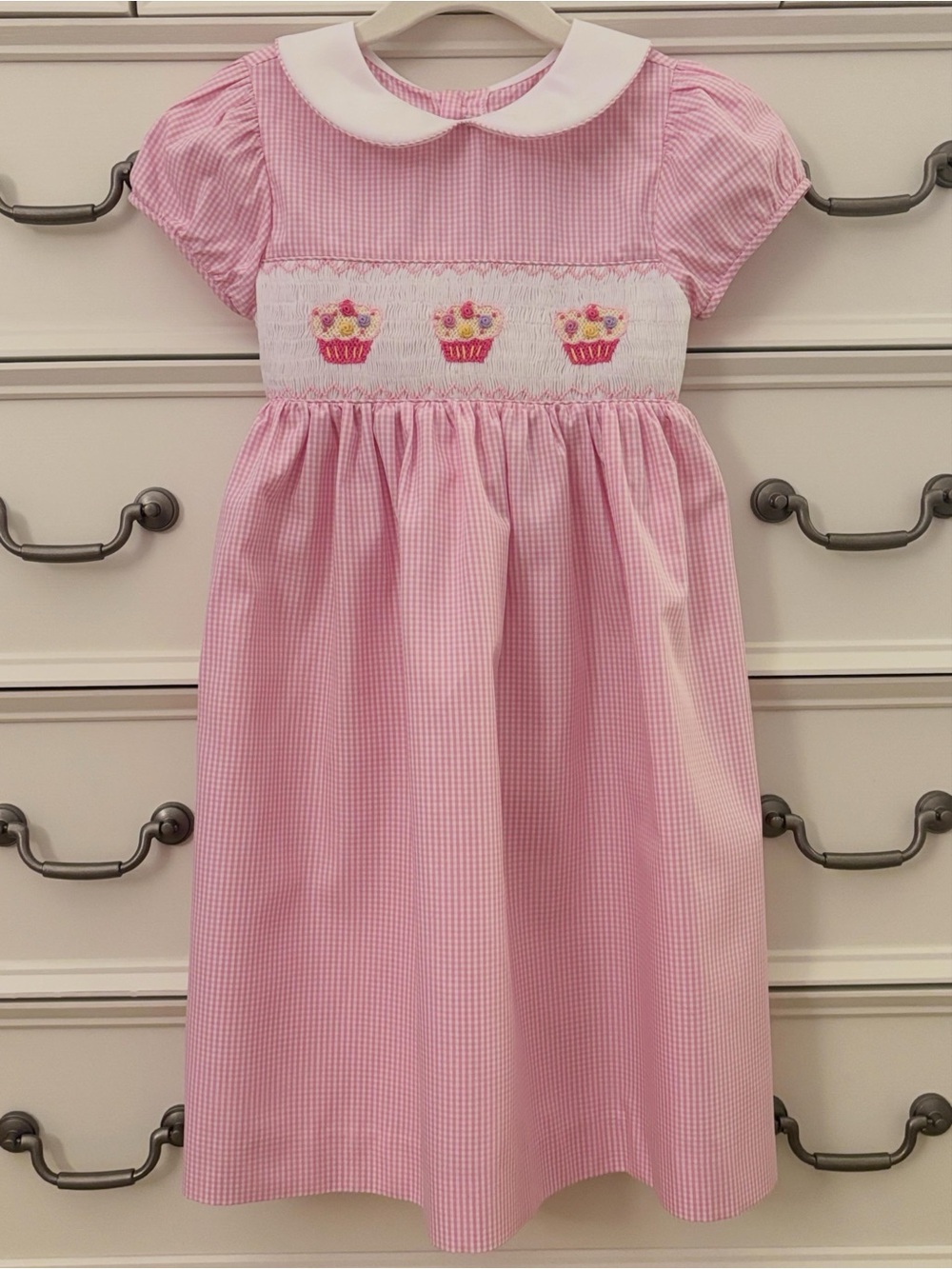 NWOT Fantaisie Kids Pink Gingham Smocked Cupcake Dress Birthday Party Dress 4T